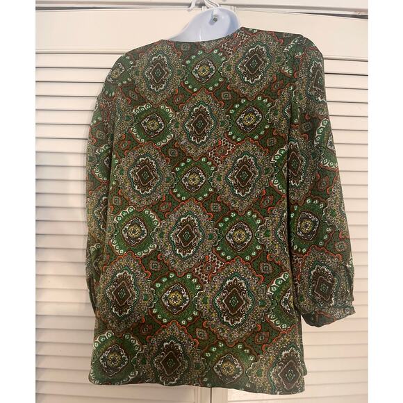 Talbots Silky Paidley Print 3/4 Sleeve V Neck Top Size 10 - Picture 6 of 8